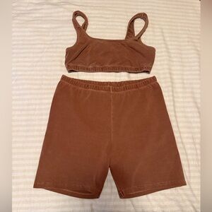SKIMS Outdoor Bralette & Biker Short Set “Camel”